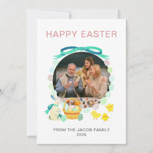 Tarjeta Festiva Familia simple elegante feliz de Pascua una foto