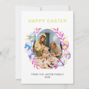 Tarjeta Festiva Familia simple elegante feliz de Pascua una foto