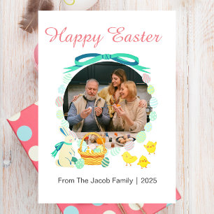 Tarjeta Festiva Familia simple elegante feliz de Pascua una foto