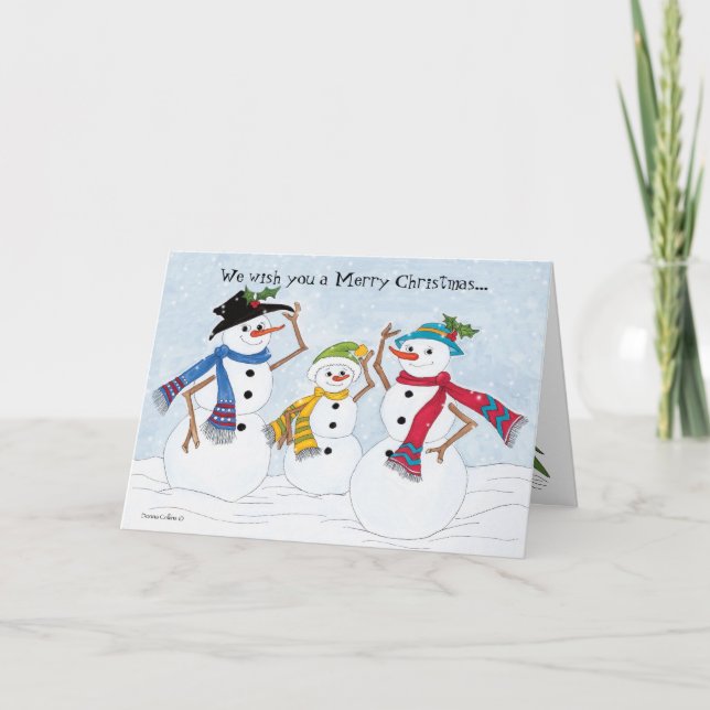 Tarjeta Festiva Familia Snowman Feliz Año Nuevo (Anverso)
