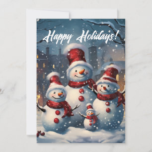 Tarjeta Festiva Familia Snowman sonriente
