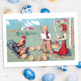 Tarjeta Festiva Familia Vintage Easter Poultry