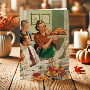 Tarjeta Festiva Familia Vintage en la cena turca Acción de Gracias