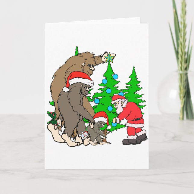 Tarjeta Festiva Familia y Santa de Bigfoot (Anverso)