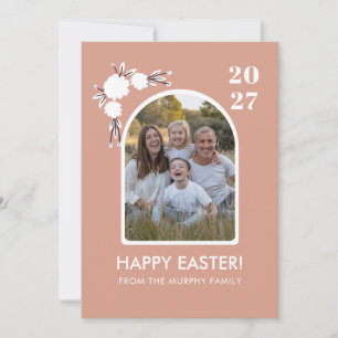 Tarjeta Festiva Familiar Foto de Pascua Floral Arco Rosa Mínimo