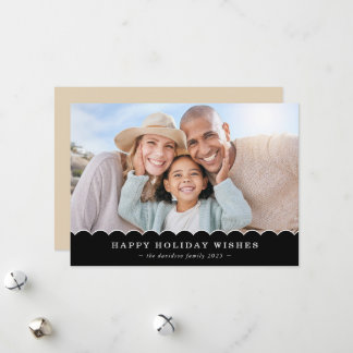 Tarjeta Festiva FAMILY CHRISTMAS PHOTO cute fun scallop black gold