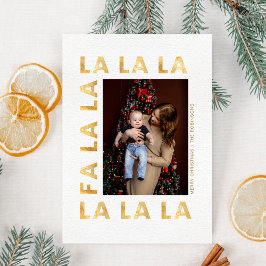Tarjeta Festiva Family Christmas Photo Fa la la Gold White Script