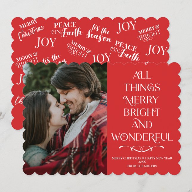 Tarjeta Festiva Family Christmas red photo Card (Anverso / Reverso)