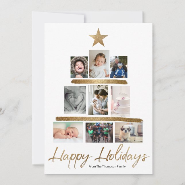 Tarjeta Festiva Family Christmas tree photo Collage Year Review (Anverso)
