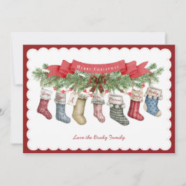 Tarjeta Festiva Family of 7 | Christmas Stocking Flat Holiday Card