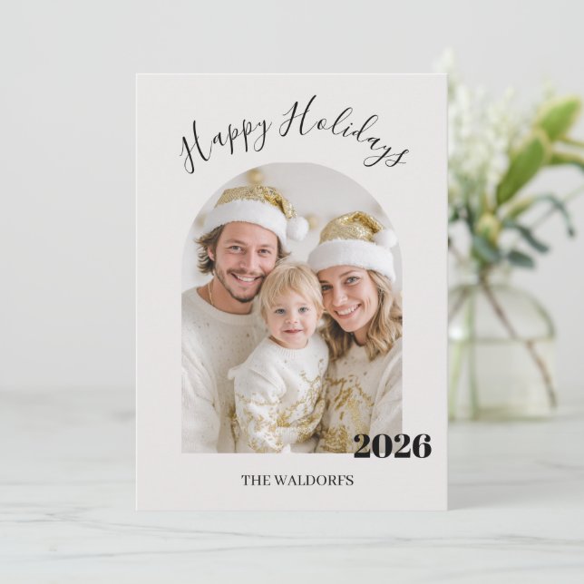Tarjeta Festiva Family Photo Christmas Card | Happy Holidays (Anverso de pie)