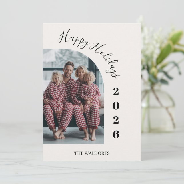 Tarjeta Festiva Family Photo Christmas Card | Happy Holidays (Anverso de pie)