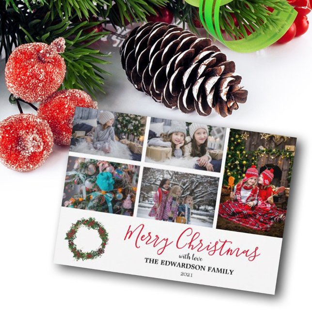 Tarjeta Festiva Family photo collage Merry Christmas (Create your ow family photo collage Merry Christmas Holiday Card.)