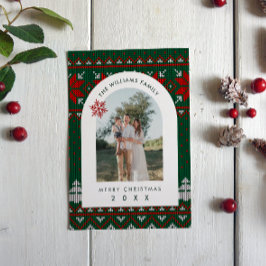 Tarjeta Festiva Family Photo Festive Knit Pattern Holiday Cards