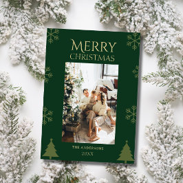 Tarjeta Festiva Family photo green custom merry christmas Card