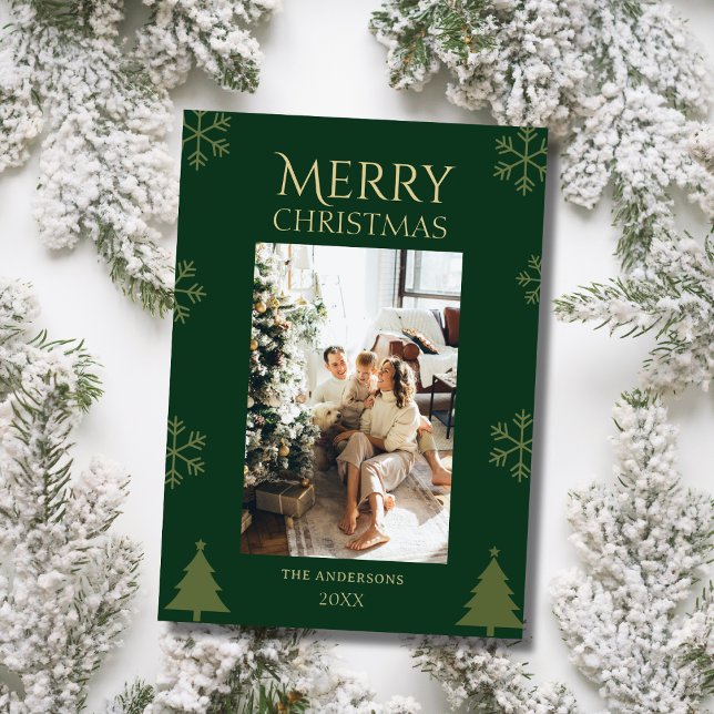 Tarjeta Festiva Family photo green custom merry christmas Card (Subido por el creador)