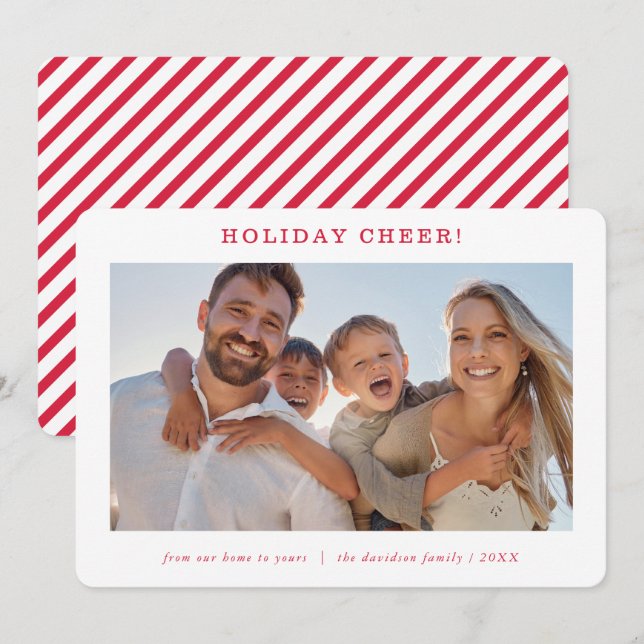 Tarjeta Festiva FAMILY PHOTO modern minimal simple festive red (Anverso / Reverso)
