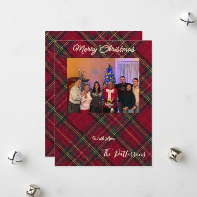 Tarjeta Festiva Family Photo plaid Christmas Flat Holiday Card (Anverso/Reverso In Situ)