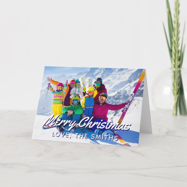 Tarjeta Festiva Family Winter Vacation Photo Merry Christmas (Anverso)