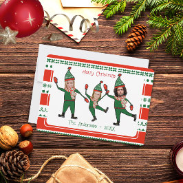 Tarjeta Festiva Famosa foto de la familia Elf verde rojo Feliz Nav