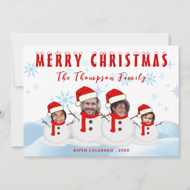 Tarjeta Festiva Famosa foto navideña de la familia Snowman (Anverso)