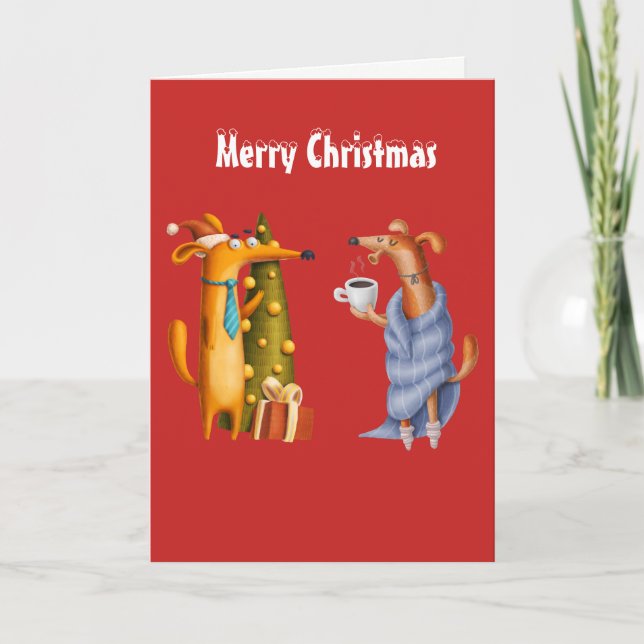Tarjeta Festiva Famosos Navidades de amistad con perros Dachshund (Anverso)