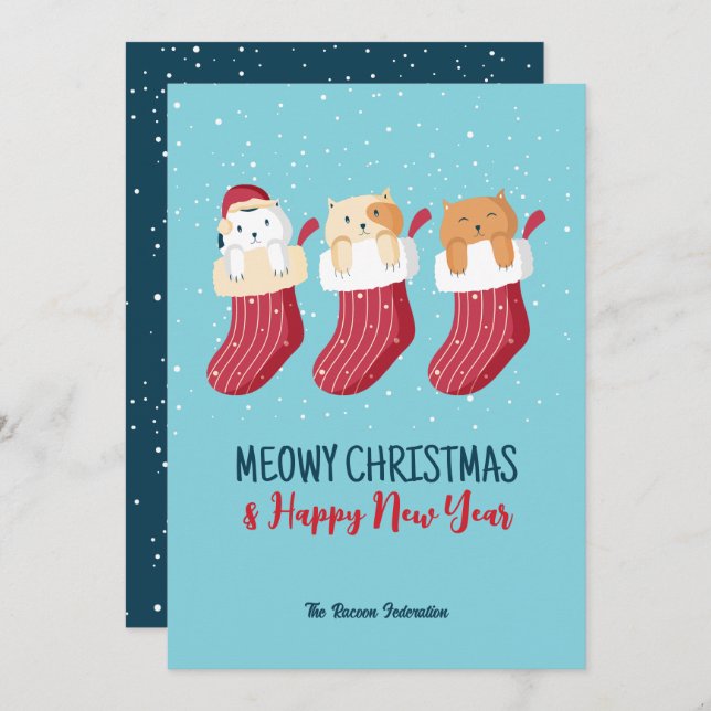 Tarjeta Festiva Famosos Navidades Meowy de vacaciones de invierno  (Anverso / Reverso)