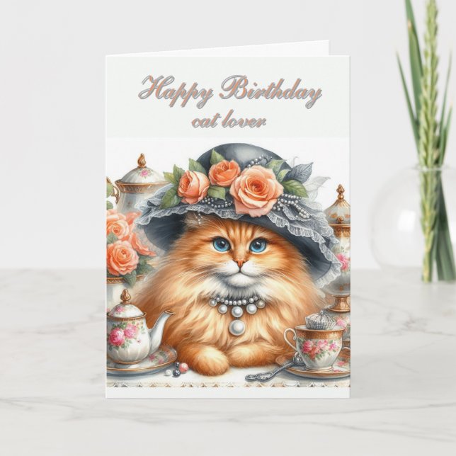 Tarjeta Festiva Fancy Vestido Cat Lovers Happy Birthday Card (Anverso)