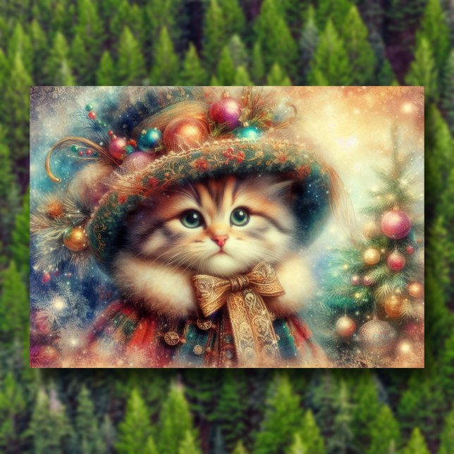 Tarjeta Festiva Fancy Victorian Cat Christmas Tree Bible Verse (Subido por el creador)