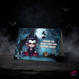 Tarjeta Festiva Fang-Tástico Halloween Cute Vampiro