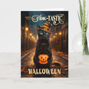 Tarjeta Festiva Fang Tástico Halloween Gato Negro Recogiendo Dulce