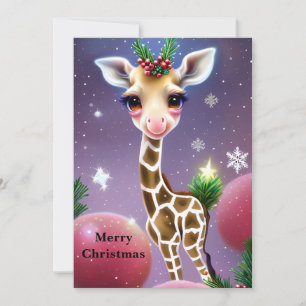 Tarjeta Festiva Fantasía Adorable bebé Giraffe con Holly