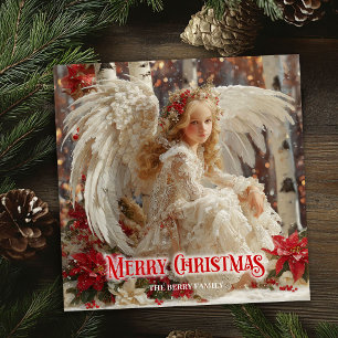 Tarjeta Festiva Fantasía ángel angelical rojo dorado destellos fes