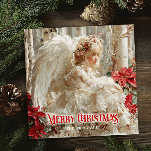 Tarjeta Festiva Fantasía angelical ángel rojo dorado festivo brill