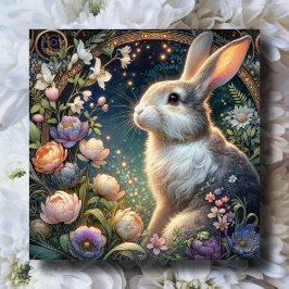 Tarjeta Festiva Fantasía Art Nouveau Fantasy Flower Garden Rabbit