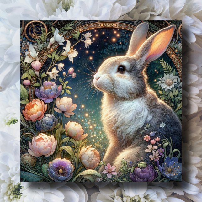 Tarjeta Festiva Fantasía Art Nouveau Fantasy Flower Garden Rabbit  (Subido por el creador)