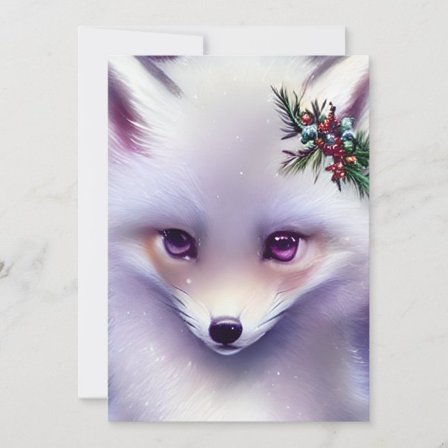Tarjeta Festiva Fantasía Bebé Blanco Fox con los ojos de Lavender (Anverso)