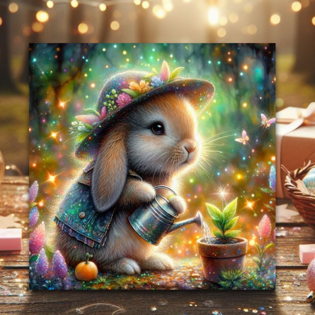 Tarjeta Festiva Fantasía caprichoso Esparkle Garden Bunny Easter (Subido por el creador)