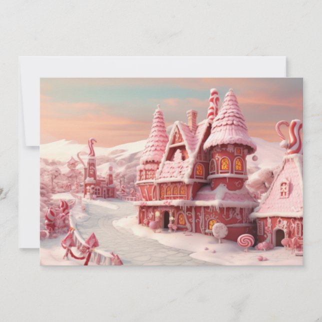Tarjeta Festiva Fantasía Casa de Gingerbread con Canales 4 (Anverso)