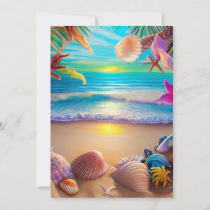 Tarjeta Festiva Fantasía de playa mística con flores tropicales
