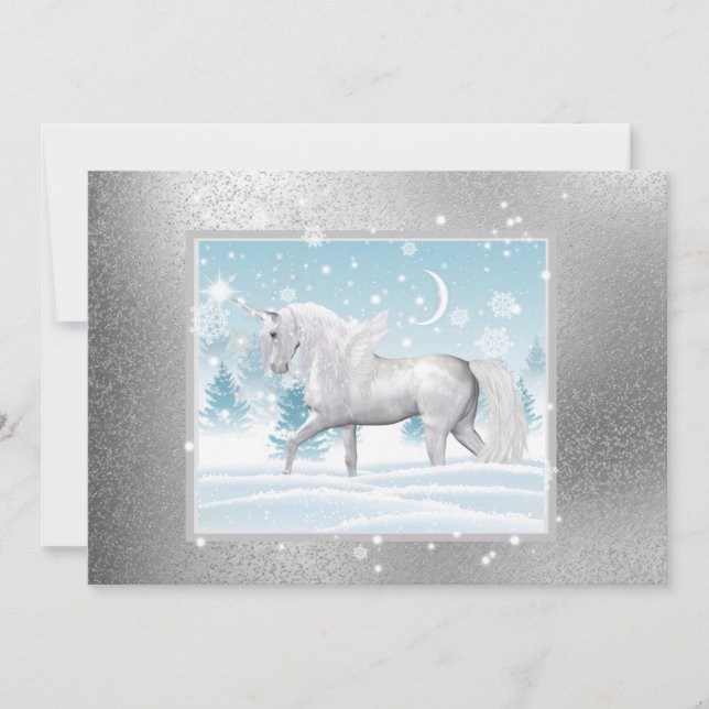 Tarjeta Festiva Fantasía espárricamente invierno Unicornio Pegasus (Anverso)