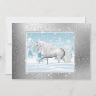Tarjeta Festiva Fantasía espárricamente invierno Unicornio Pegasus