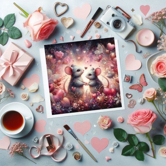 Tarjeta Festiva Fantasía floral Corazón ratones acuarela Valentine (Subido por el creador)