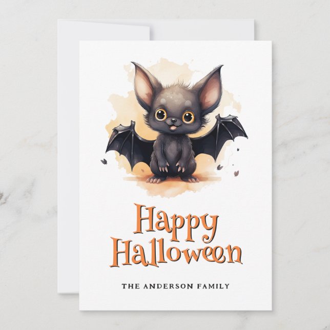 Tarjeta Festiva Fantasma Calabazas Bat Happy Halloween Card (Anverso)