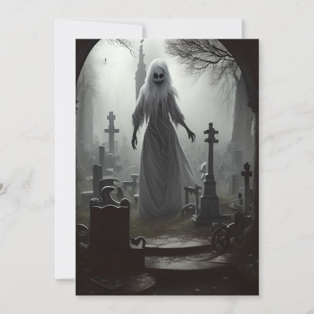 Tarjeta Festiva Fantasma de cementerio de Halloween (Anverso)