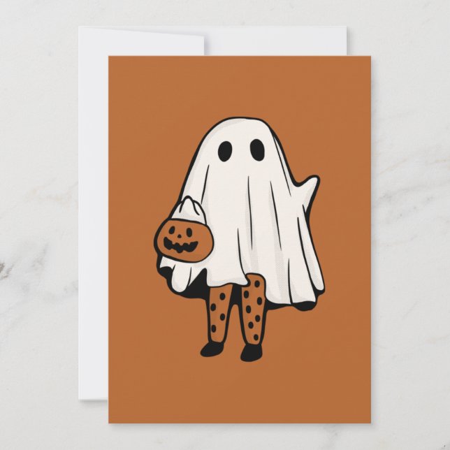 Tarjeta Festiva Fantasma de Halloween con medias Halloween (Anverso)
