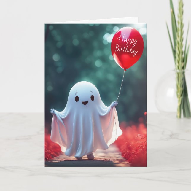 Tarjeta Festiva Fantasma de Halloween de cumpleaños (Anverso)