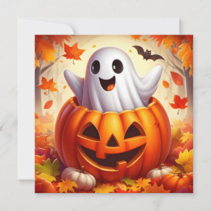 Tarjeta Festiva Fantasma de Halloween feliz en calabaza