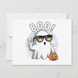 Tarjeta Festiva Fantasma de roca Retro Halloween Calabaza Divertid