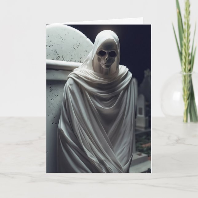 Tarjeta Festiva Fantasma En El Cementerio De Halloween (Anverso)